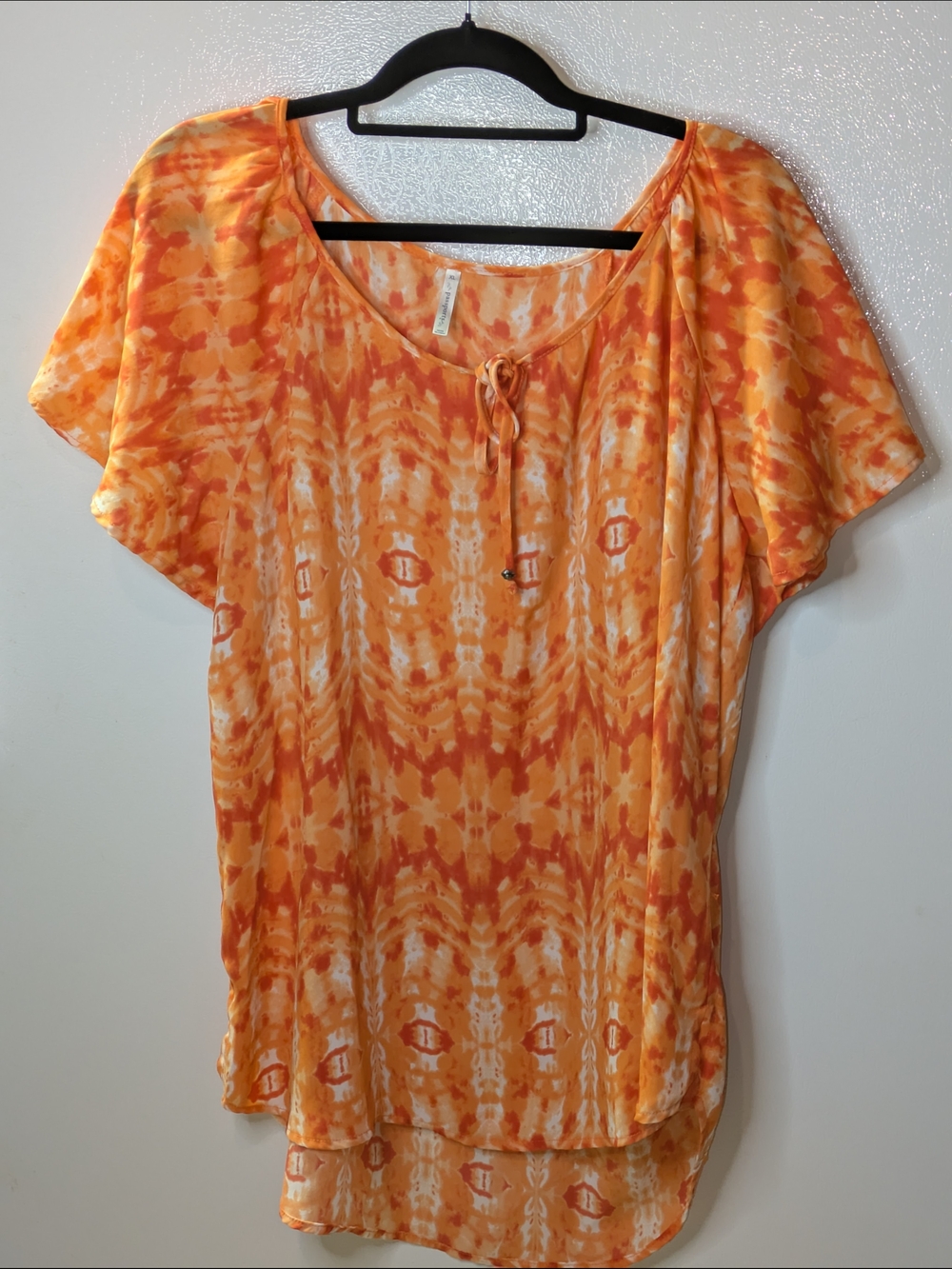 Passport Orange Tie-Dye Scoop Neck Blouse with Front Tie